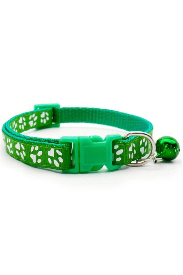 Pineapple-Green Colored Adjustable Rattle Cat-Dog Collar with Paw Pattern 1