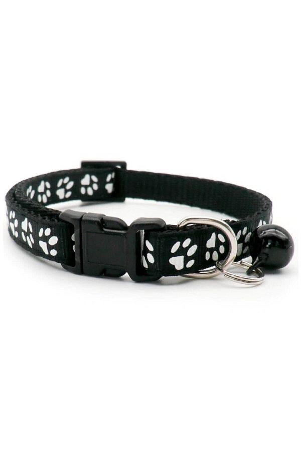 Pineapple-Black Colored Adjustable Rattle Cat-Dog Collar with Paw Pattern 1