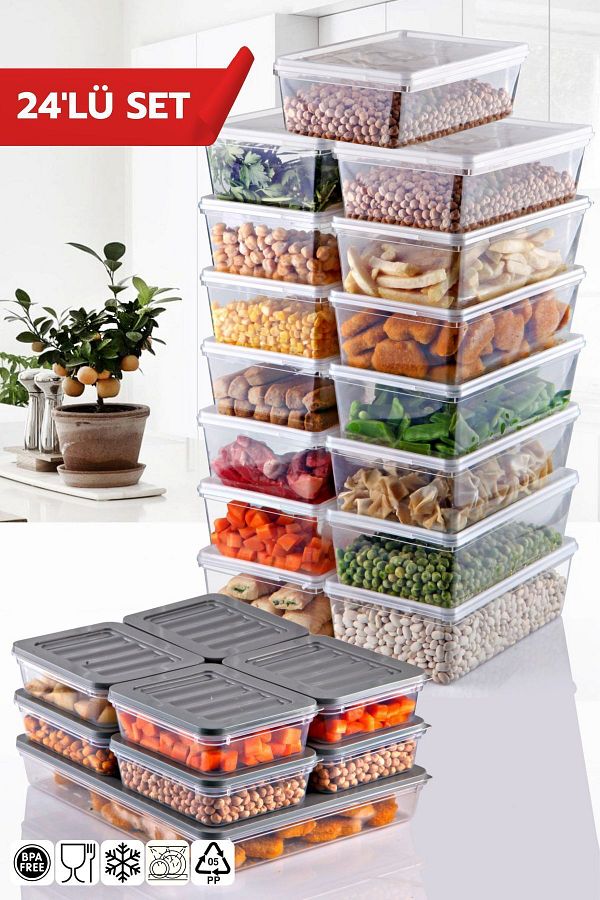 Nandy Home-Gray Set of 24 Freshbox and Storage Container with Lid 1