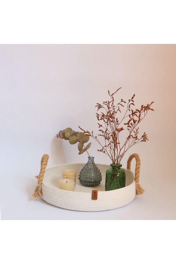 CraftNest-Ecru Wicker Handle Basket / Elegan Elegance for Decorative Objects / Table Decoration / Handmade Tray 1
