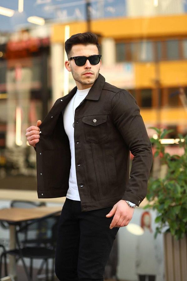 Slim fit black denim jacket top