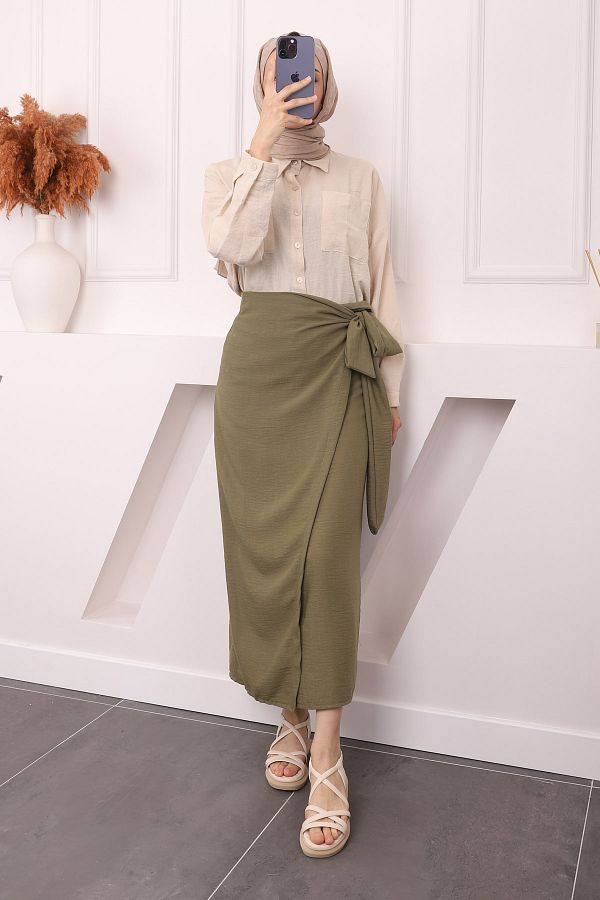 Linen skirt khaki shop