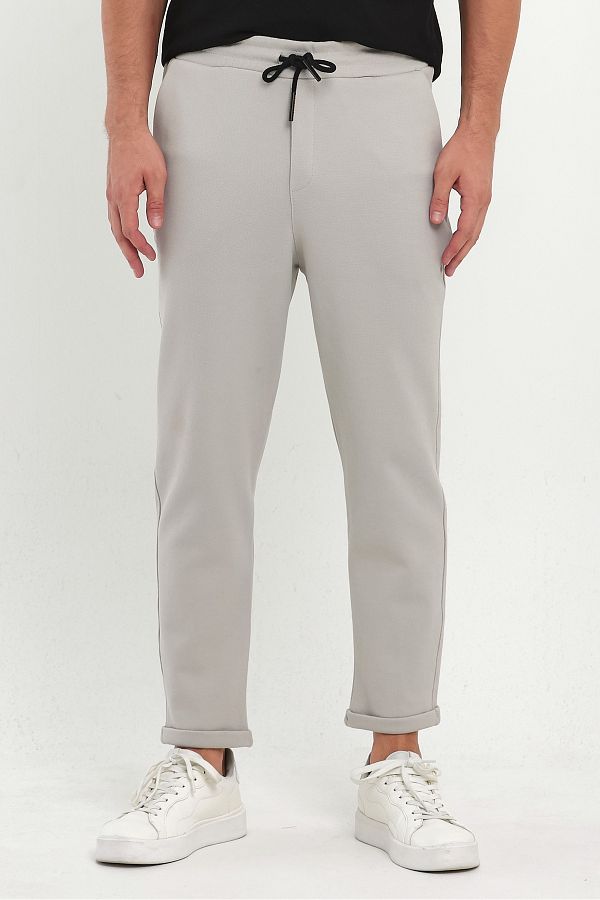 COMBİNE MİCHAİL-GREY Men's Jogger Pants - Lakos Pattern, Cotton, Elastic Waist and Drawstring 1