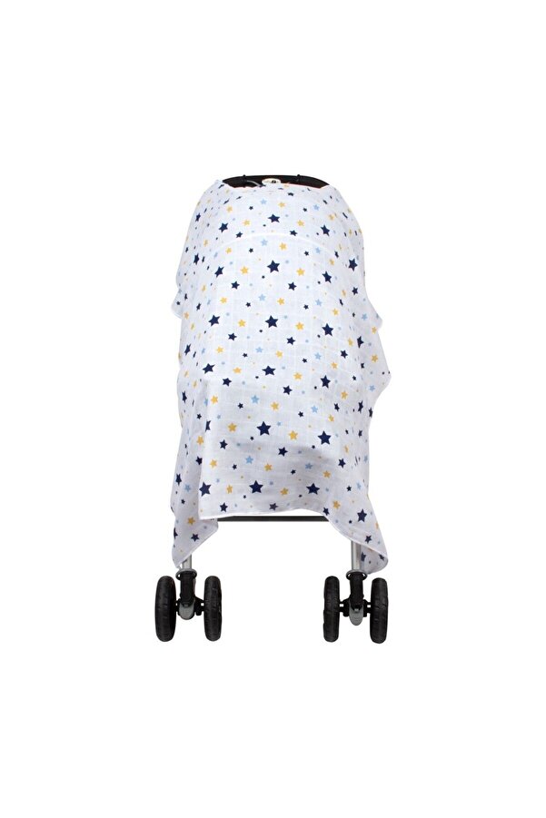 Sevi Bebe Müslin Bebek Arabası Örtüsü Art-42 Yıldız Yağmuru Mavi
