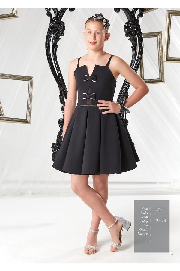 Erkut Black Crepe Evening Dress for Girl Short Colorful Dress Trendyol
