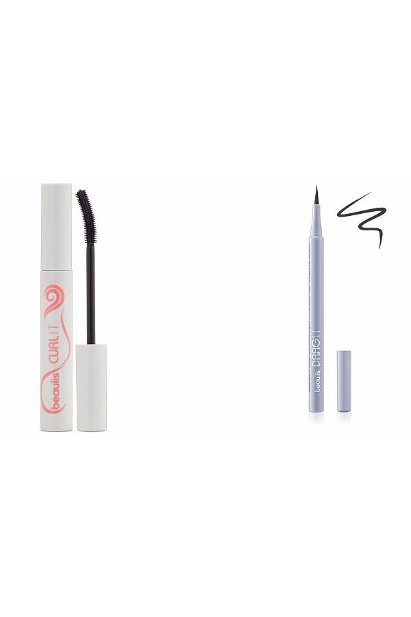beaulis-Curl It Mascara Voluminous and Curved Eyelashes + Drag It Inkpen Felt Tip Eyeliner Black 1