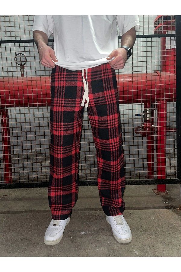 Black and red square pajamas shop