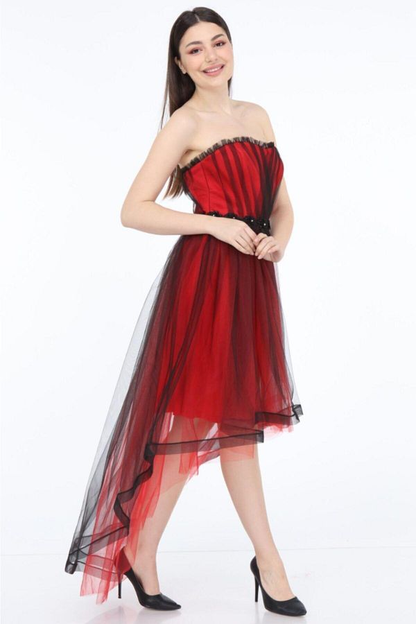 Cristina Women s Red Short Front Long Back Tulle Dress Trendyol