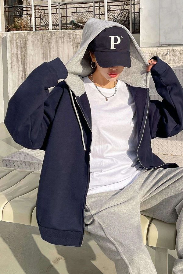 Navy blue hooded cardigan deals
