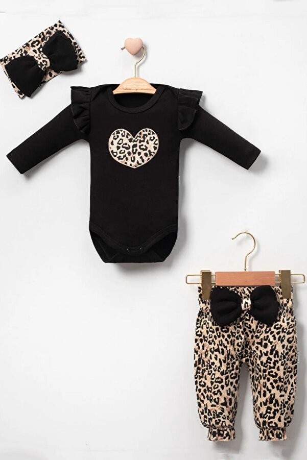 Cherub Baby Leoparlı Bandanalı Badili 3lü Kız Bebek Takım