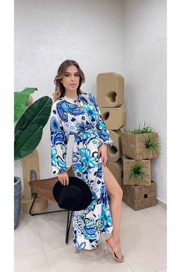 ZF BUTİK-Rochie cămașă hijab lungă cu model 1
