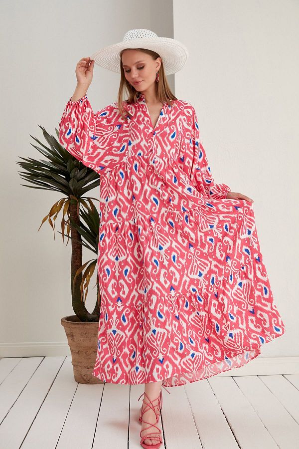 ZF BUTİK-DOMINANT COLLAR BUTTON PATTERN DRESS OVERSIZED 1
