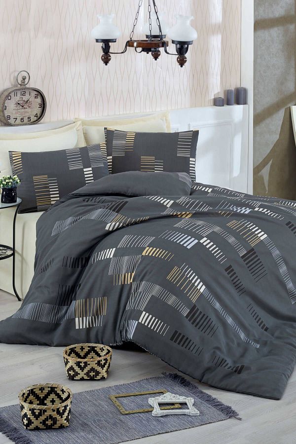 Eponj Home-Μονό Σετ Παπλωματοθήκης Easy-Iron Trace Anthracite 1