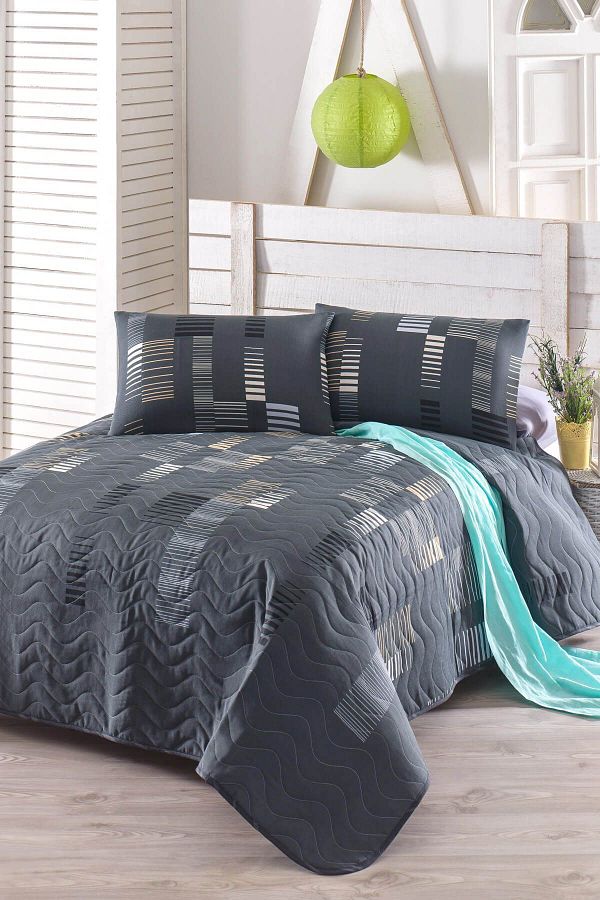 Eponj Home-Double Quilted Bedspread Set Trace Anthracite 1