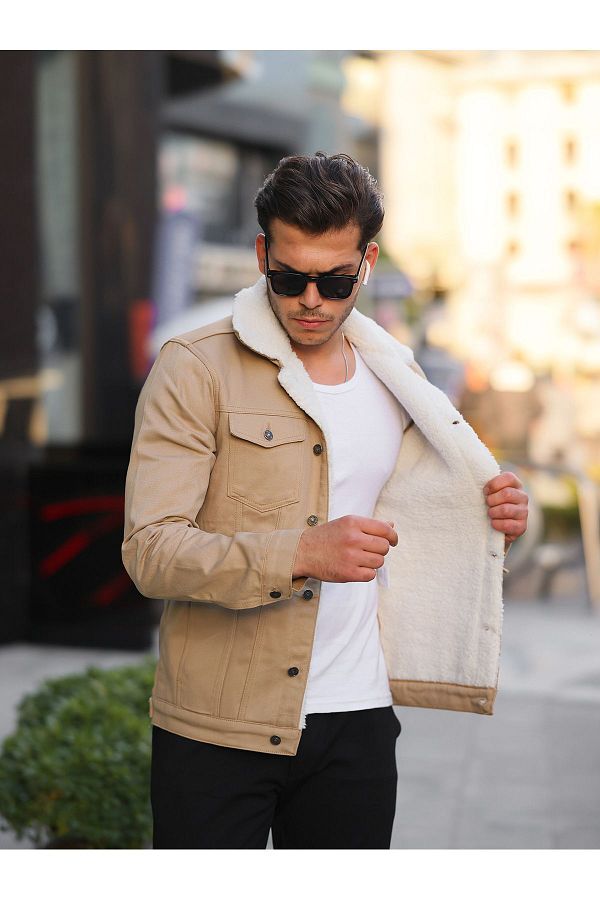 comstar Men s Fur Lined Denim Jacket Trendyol
