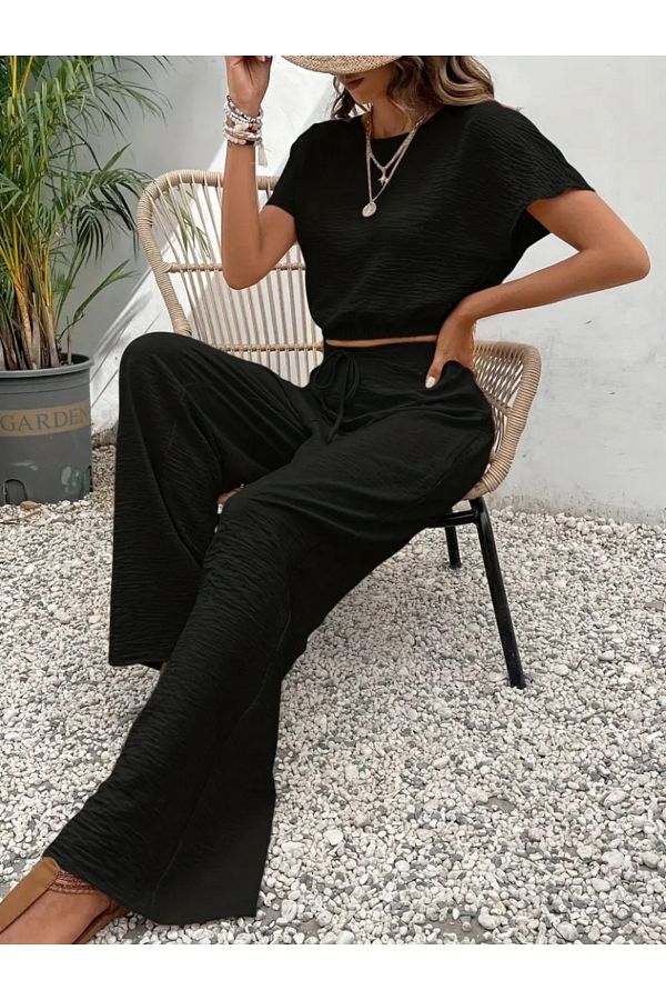 Red Blood Women s Crop Blouse and Elastic Waist Wide Leg Wrap Pants Set Trendyol