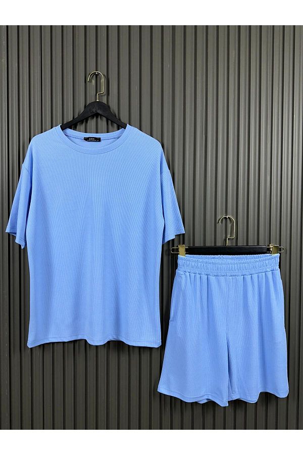 NO 601-Set de tricou și pantaloni scurți pentru bărbați Baby Blue - țesătură confortabilă din twill 1