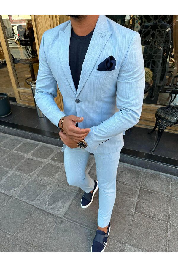 HARUNTARZ-HT1001-BLUE Slim Fit Pants and Vest Jacket Suit 1