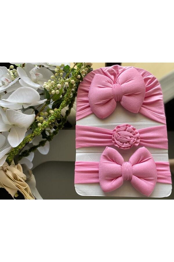 Cherub Kız Bebek Fiyonklu Bone Bandana 3lü Set