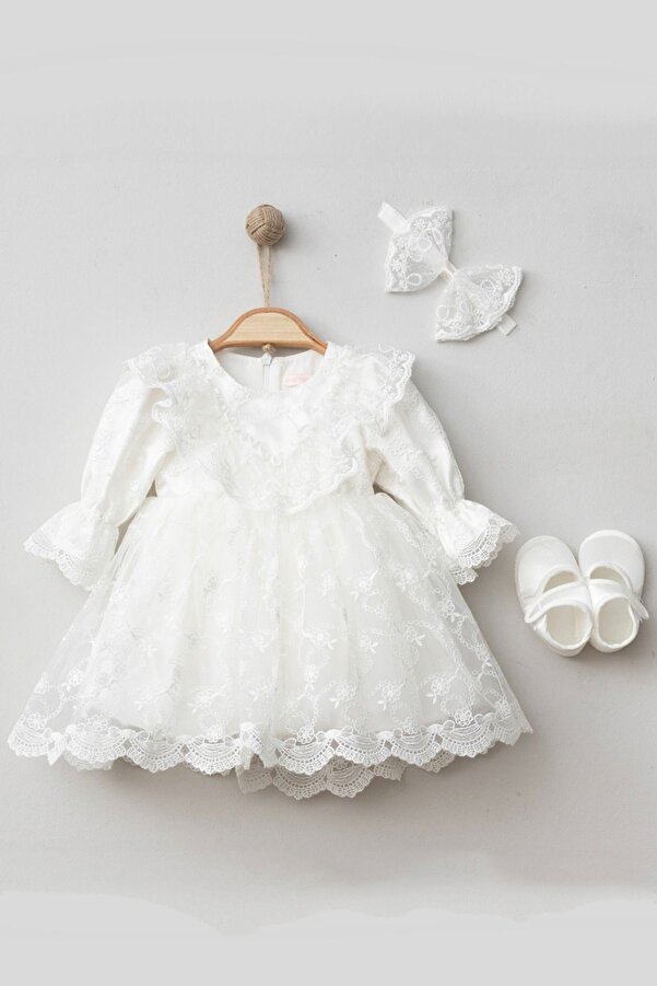 Cherub Baby Sakura Kız Bebek Güpürlü Elbise Yenidoğan Lüx Elbise Seti - Hastane Çıkışı Ve Mevlütlük Takım