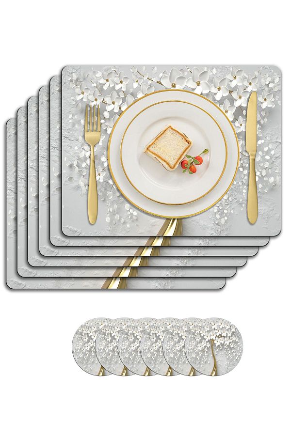AsMat Paw-Set of 6 Waterproof Gold Tree Patterned American Serving Runner Plates and Coasters 1