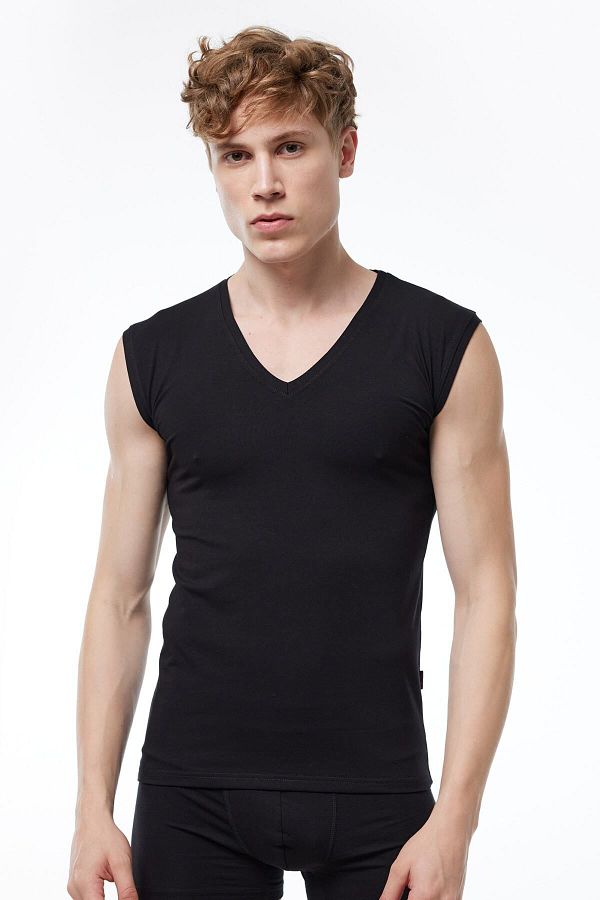 Malabadi-Men's Black V-Neck Non-Marking Modal Sleeveless Undershirt 064 1