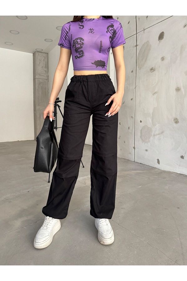 BİKELİFE-Schwarze Stopper-Fallschirmhose für Damen 1