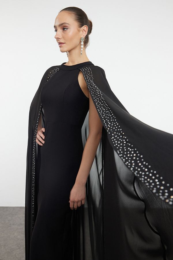Trendyol Collection Black Long Evening Dress with Shiny