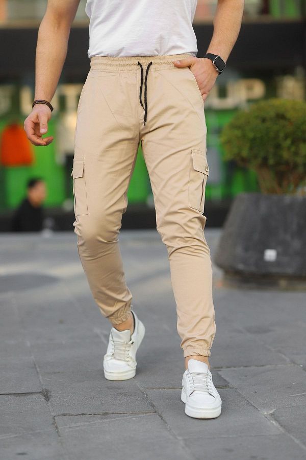 comstar Men s Slim Fit Cargo Pocket Pants with Elastic Waist and Legs Trendyol