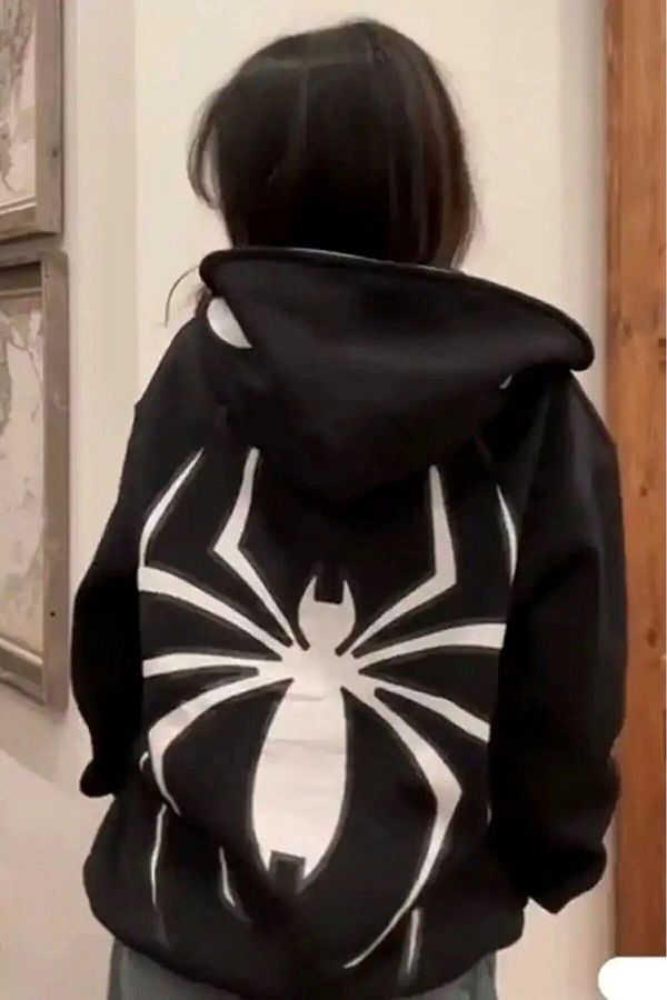 1blood Spider man Spiderman Mask Hooded Oversize Soft Black Unisex Hoodie Cardigan Trendyol