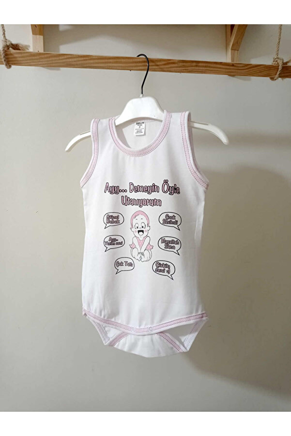 krm kerem bebe Ayy Demeyin Öyle Utanıyorum Yazılı %100 Pamuk Bebek Atlet Body&Zıbın