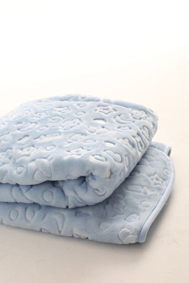 Cherub Baby Geometrik Kabartmalı Kalın (600GR) Peluş Bebek Battaniyesi 100x120 Cm %100 Polyester Tek Ebat Mavi