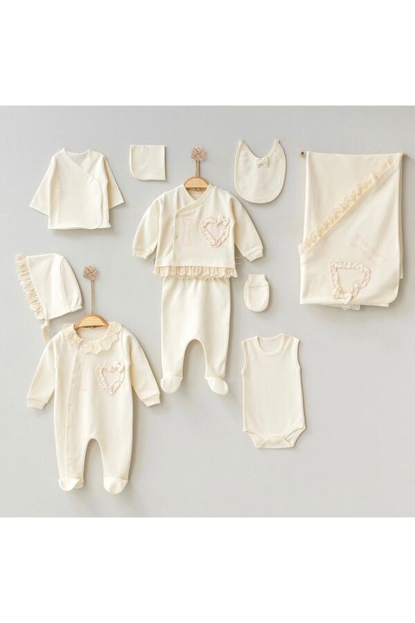 Cherub Baby Pugi Baby Ultralüks %100 Pamuk Yenidoğan Kız Bebek 10 Parça Hastane Çıkışı Zıbın Seti