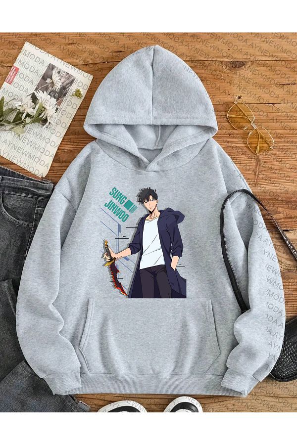 aynewmoda-Sung Jin Woo solo leveling anime Unisex Oversize Hooded sweatshirt - Crew neck 1