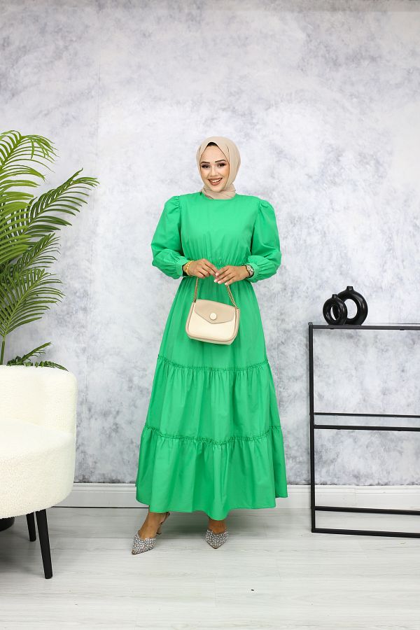 ALLM RA FASHION Green Long Hijab Dress Elastic Waist and Layered Skirt Trendyol