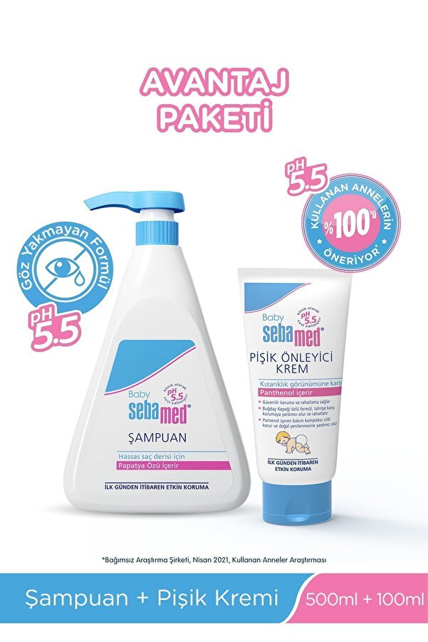 Sebamed Bebekler için Avantajlı Paket - Göz Yakmayan Bebek Şampuanı 500ml ve Pişik Önleyici Krem 100ml Set