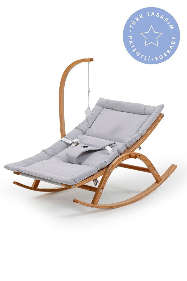 EGEBABY Vernikli Ahşap Hug 2 Kademeli Doğal Sallanan Ana Kucağı Gri