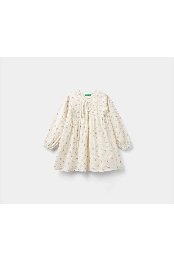 United Colors of Benetton Patterned Cream Baby Girl Dress 4KBUGV01D Trendyol
