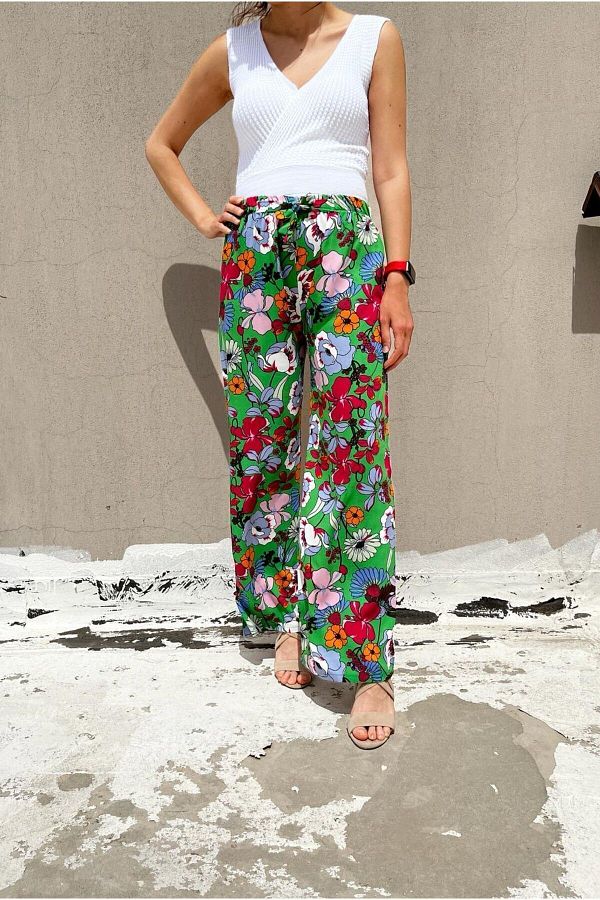 520CK Floral Patterned Wide Leg Viscose Women s Summer Trousers Plaszo Trendyol