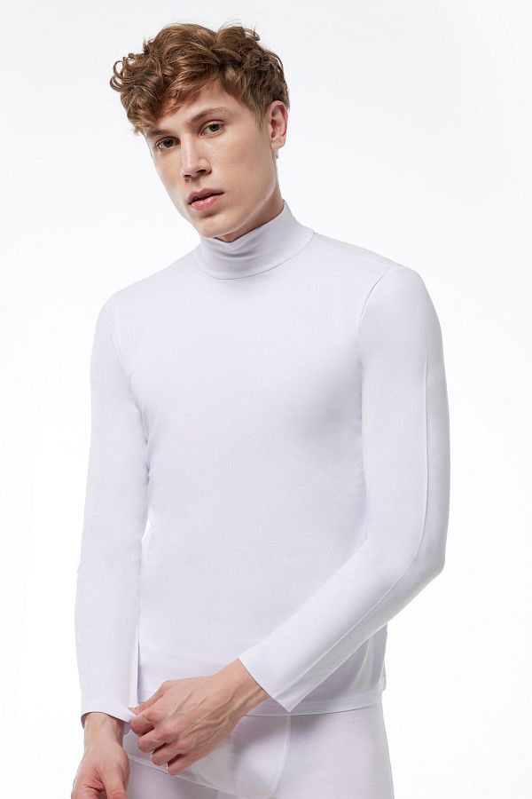 Malabadi-White Lycra Modal Body - Men's, Half Turtleneck, Long Sleeve 086 1