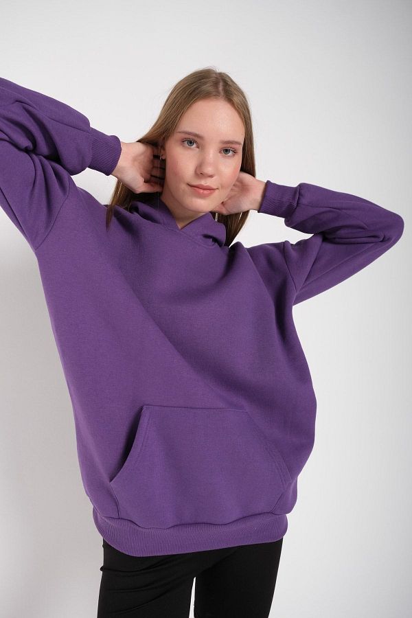 MODAGEN-Damska fioletowa bluza oversize z kapturem w jednolitym kolorze 1
