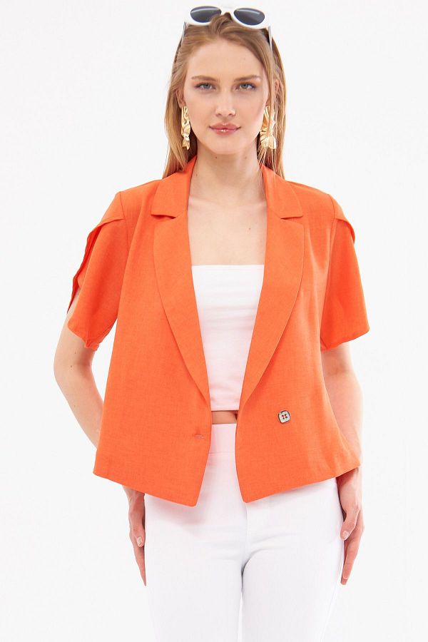 armonika Orange Crop Women s Jacket Slit Detail Short Sleeve ARM 24Y001048 Trendyol
