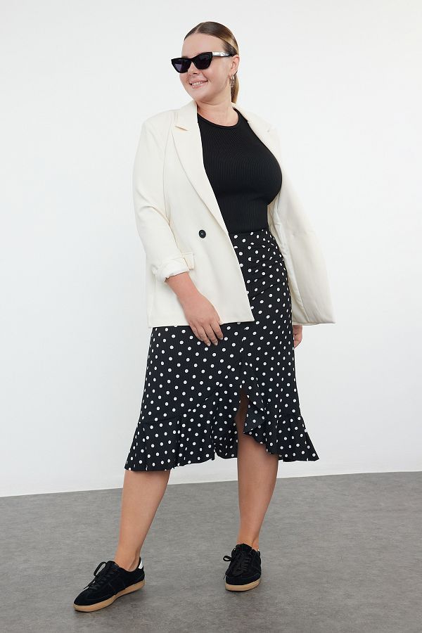 Trendyol Curve-Black Polka Dot Print A-Line Knitted Plus Size Skirt Tbbss22Et00001 1