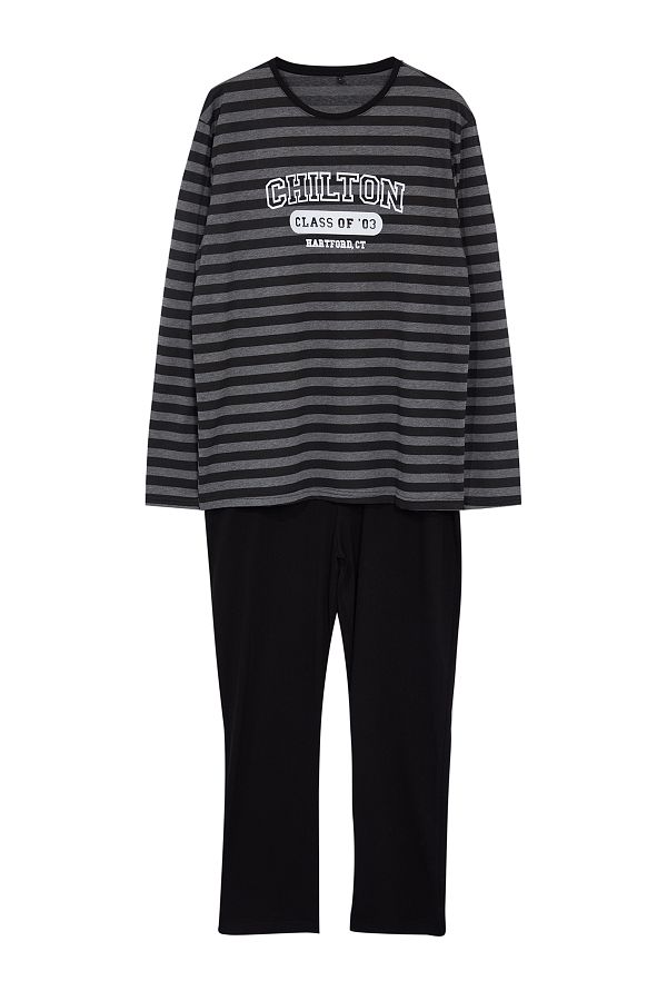 Trendyol Collection-Ανδρικό σετ πλεκτής πιτζάμα με κανονική εφαρμογή μαύρο ριγέ TMNAW25PT00026 1