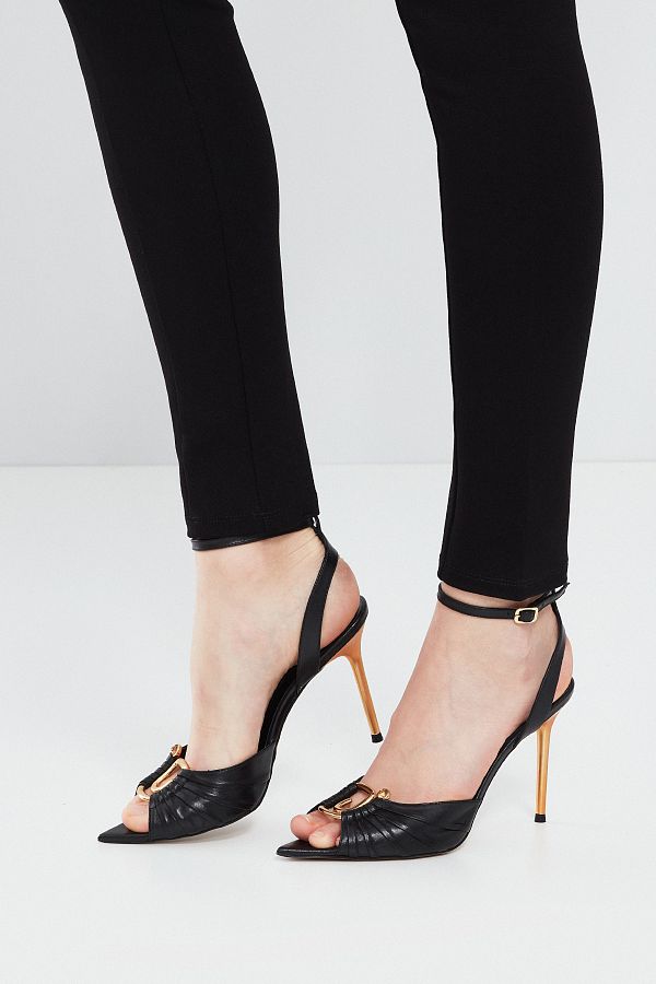 Derimod Black Thin Heeled Leather Sandals Ankle Strap Women 24sfd 100018 Trendyol