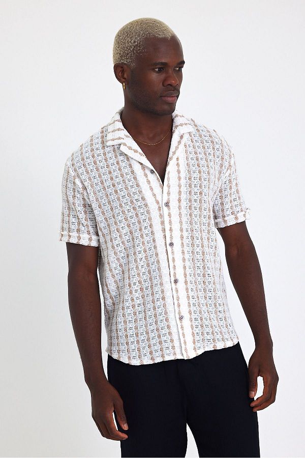 İLKCET MODA-Jacquard Oversize Short Sleeve Shirt 1