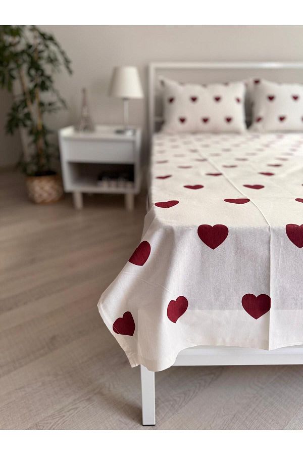 üntaş-Double Hearted Elasticless Sheet and Pillowcase - 2 Pieces 1