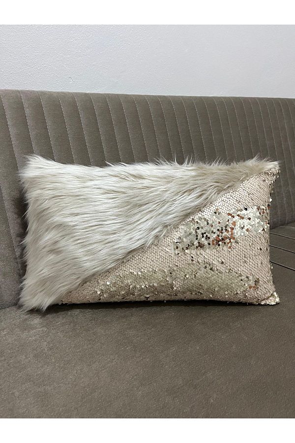 YILMAZHOME-Sequin Plush Rectangular Triangle Throw Pillow Cover 1