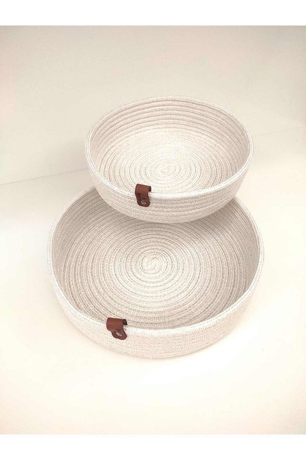 BEVEZ HOME-Wicker Basket Set - Multi-Purpose, Double Plate, Cream 1