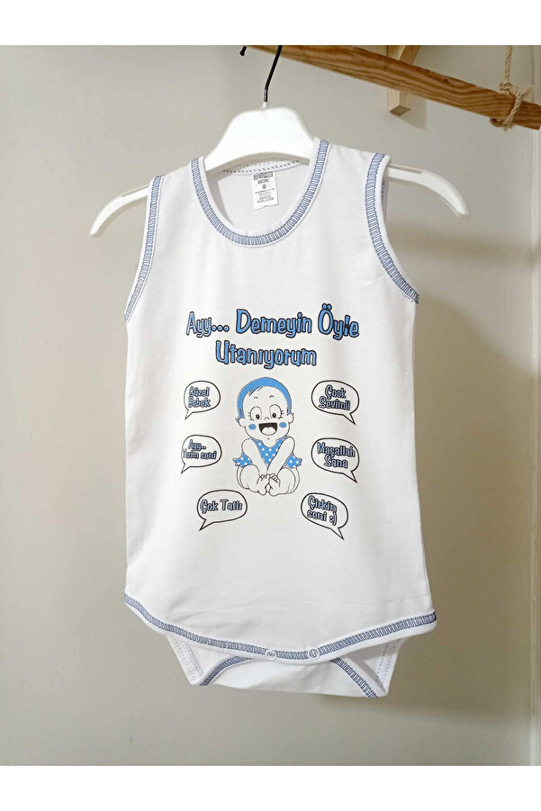 krm kerem bebe Ayy Demeyin Öyle Utanıyorum Yazılı %100 Pamuk Bebek Atlet Body&Zıbın